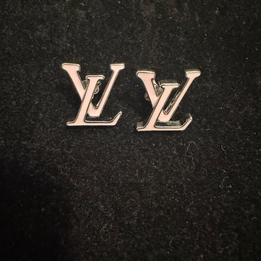 Louis Vuitton Pink and Silver LV Logo Earrings - Picture 2 of 5